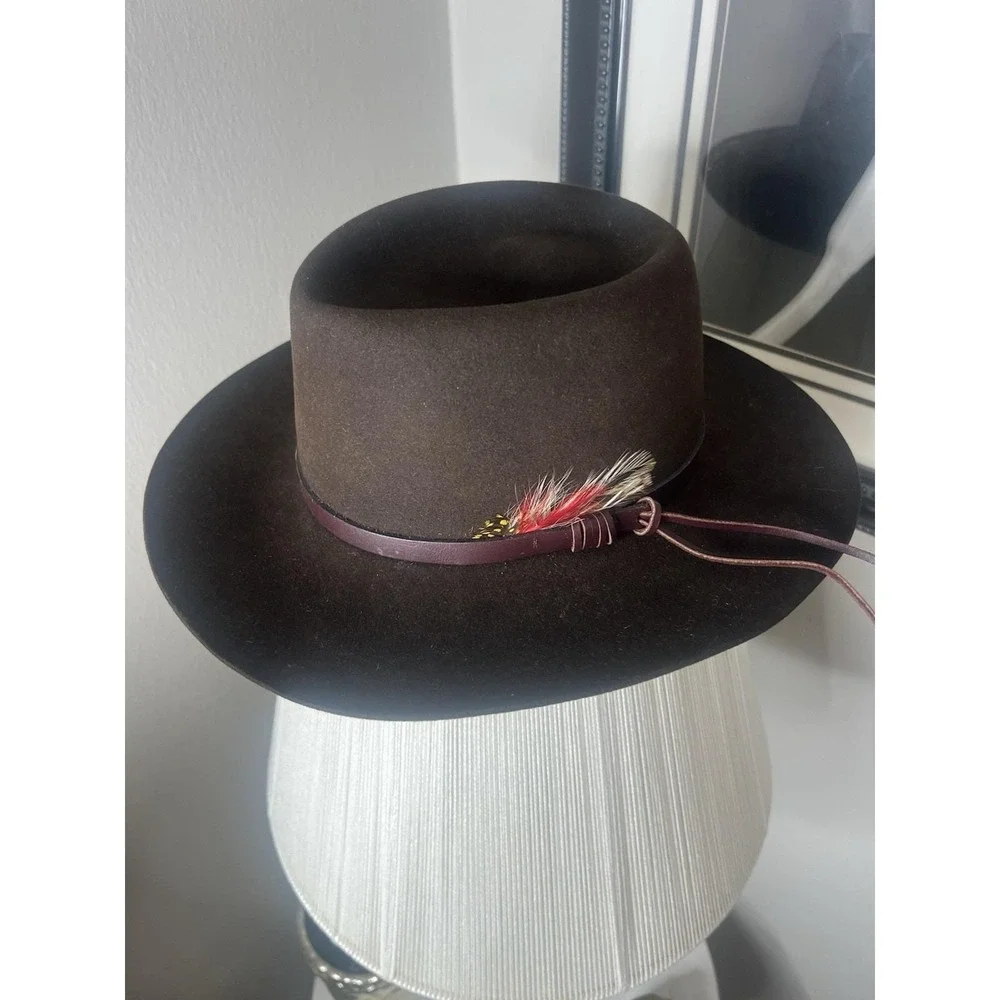 Flechet Western Cowboy Hat Brown Longhorn Genuine Fur Felt